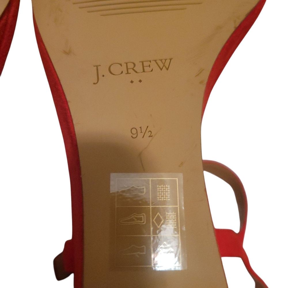 J Crew Factory Red Suede Wedge Sandals 9.5 Ankle Strap Classic Summer Heels - Picture 9 of 9